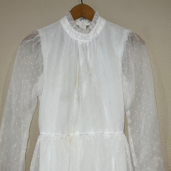 Altar'd State White Formal tiered zipper Dress with Bishop poufy Sleeves XS - Picture 2 of 8